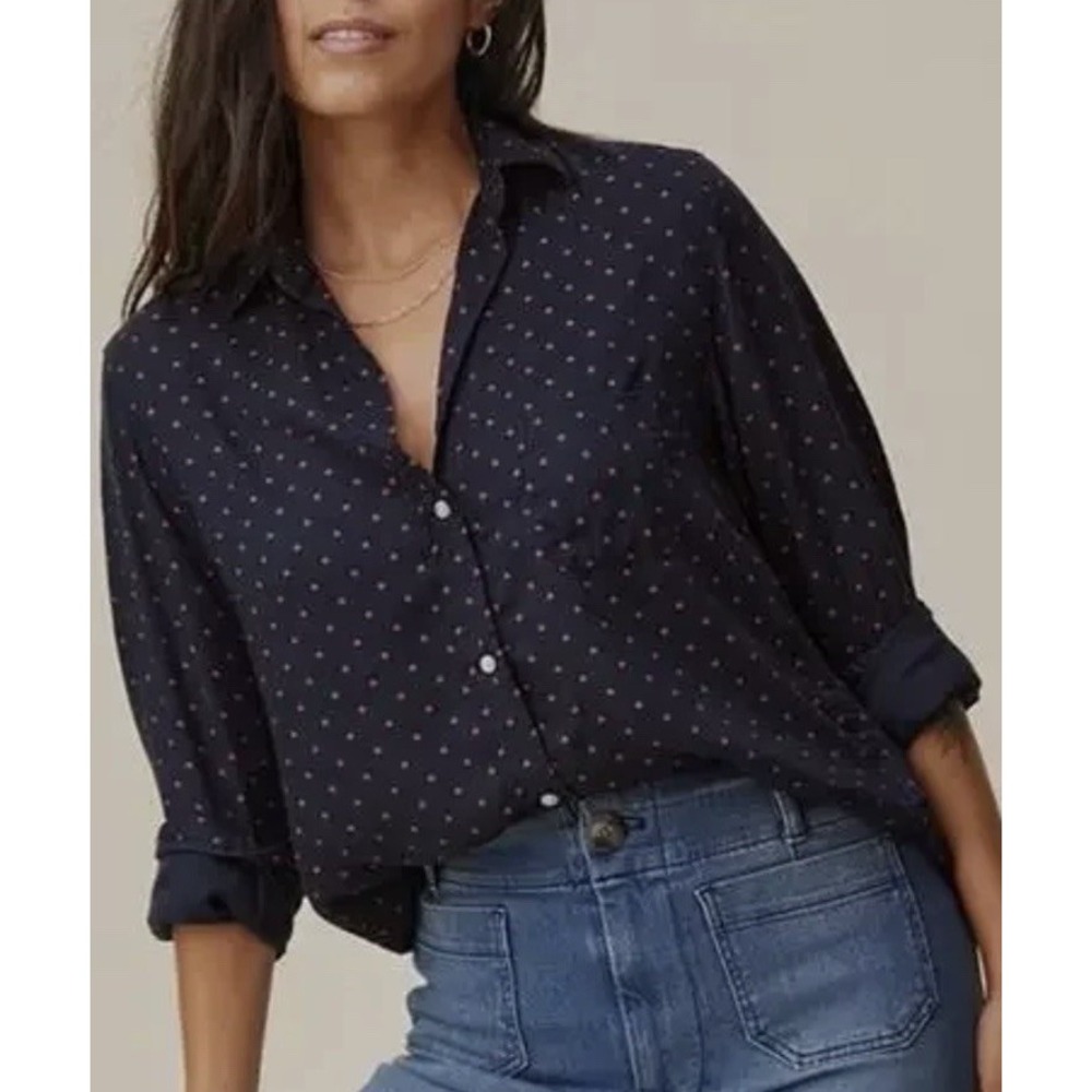 Greyson Anthropologie The Hero Lady Bug Print Button Up Size 02‎ Navy